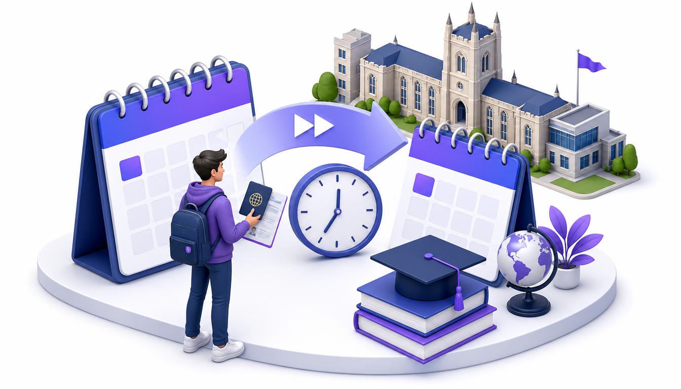 3D illustration of a fast-forward calendar from today to January 2027 UK university intake, saving 8 months compared to waiting for September 2027