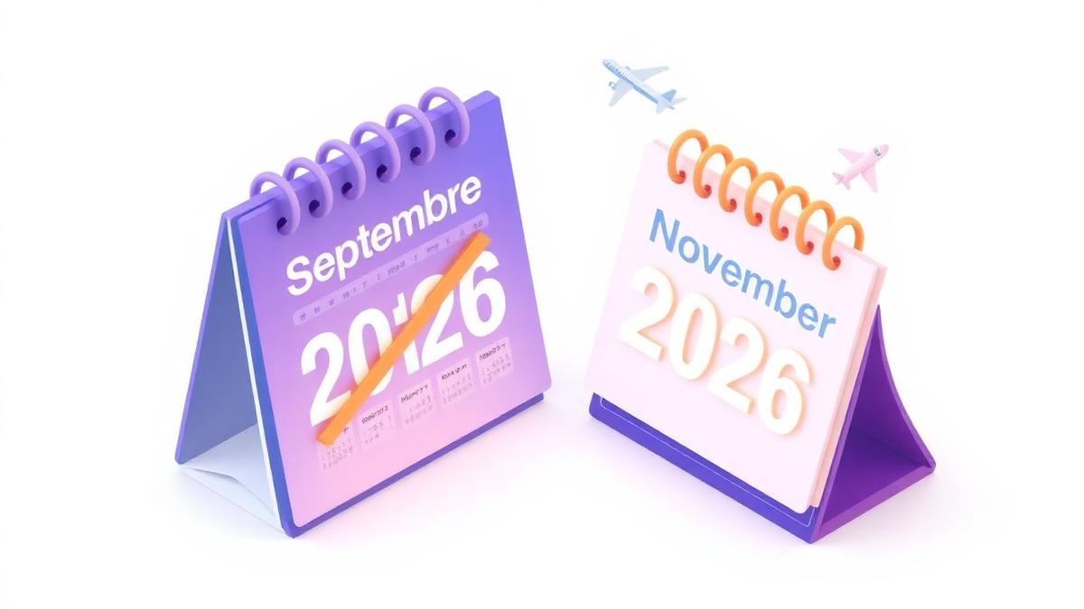 3D illustration of a calendar flipping from a crossed out September 2026 page to November 2026, showing UK university intake options for students who missed September
